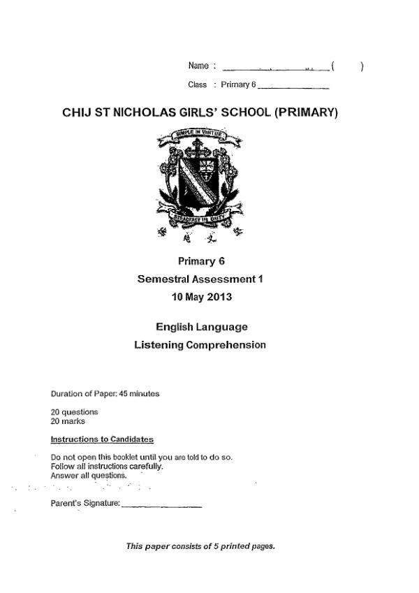 CHIJ P6 Eng WA2 2013 exam paper PDF first page preview