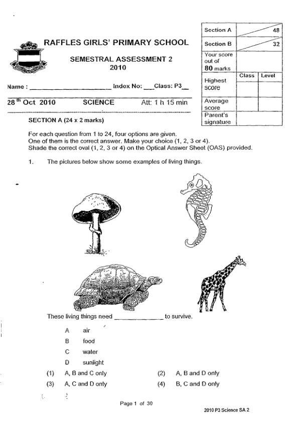Raffles Girls P3 Sci SA2 2010 exam paper PDF preview