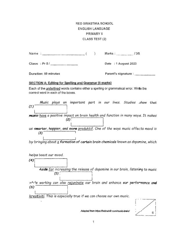 Red Swastika P5 Eng WA3 2023 exam paper PDF first page preview