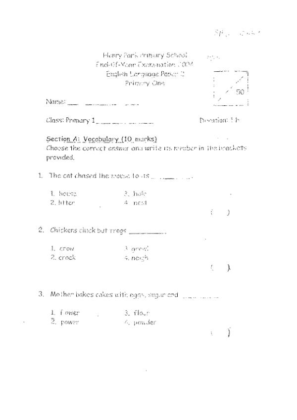 Henry Park P1 Eng SA2 2004 exam paper PDF preview