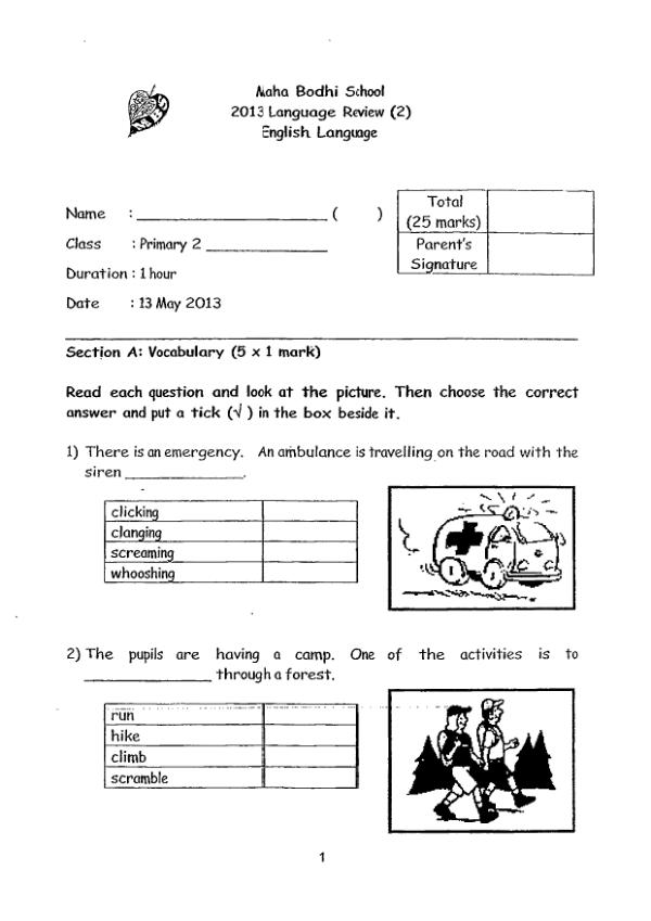 Maha Bodhi P2 Eng WA2 2013 exam paper PDF first page preview