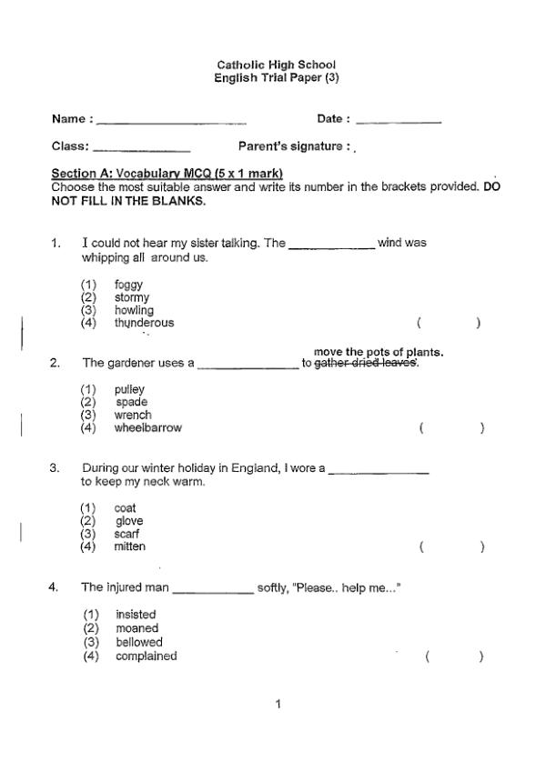 Catholic High P2 Eng WA3 2015 exam paper PDF first page preview