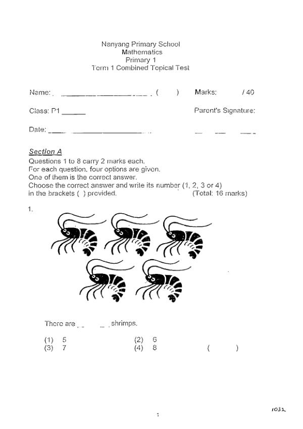 Nanyang P1 Math WA1 2011 exam paper PDF preview