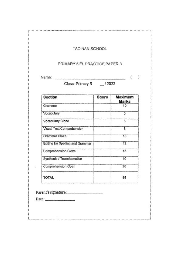 Tao Nan P5 Eng WA3 2022 exam paper PDF preview