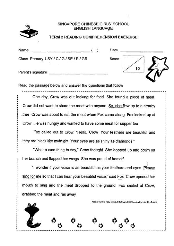 Singapore Chinese Girls P1 Eng WA2 2015 exam paper PDF preview