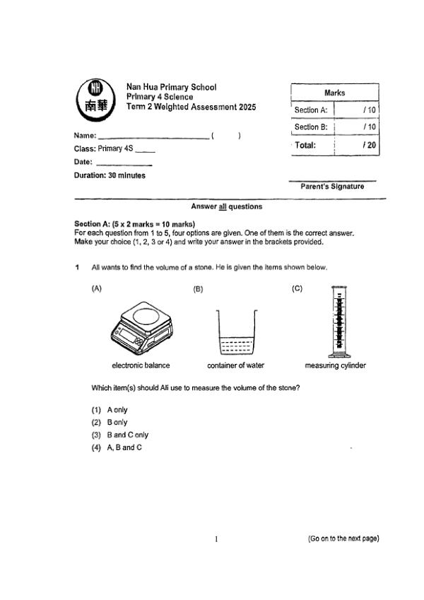 First page preview of P4 Sci 2025 WA2 — Nan Hua