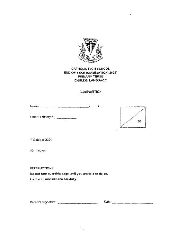 First page preview of P3 Eng 2024 SA2 — Catholic High