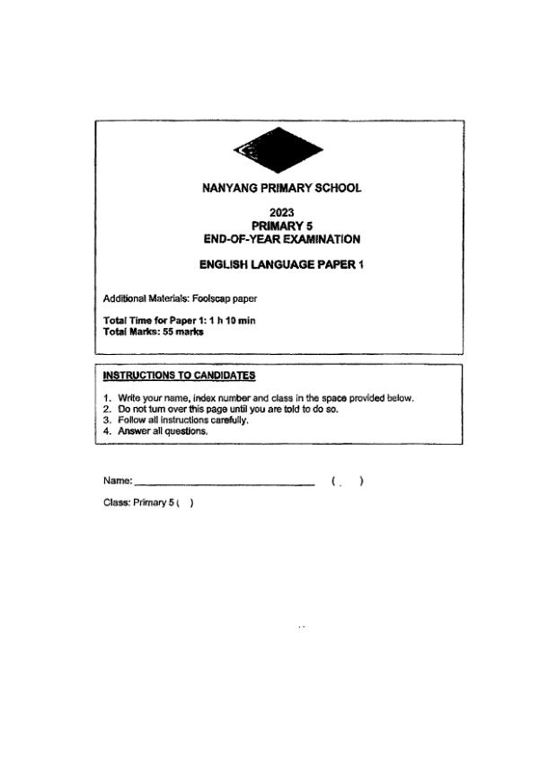 Nanyang P5 Eng SA2 2023 exam paper PDF preview