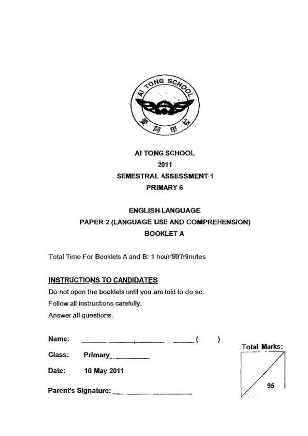 Ai Tong P6 Eng WA2 2011 exam paper PDF preview
