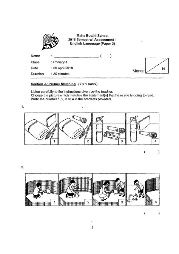 Maha Bodhi P4 Eng WA2 2018 exam paper PDF first page preview