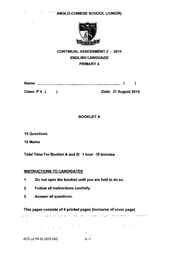 Anglo Chinese P4 Eng WA3 2015 exam paper PDF preview
