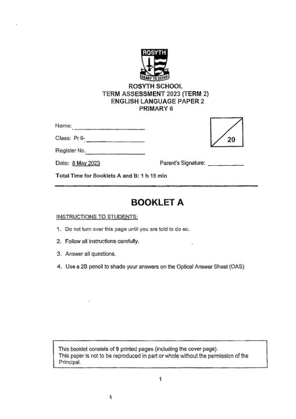 First page preview of P6 Eng 2023 WA2 — Rosyth