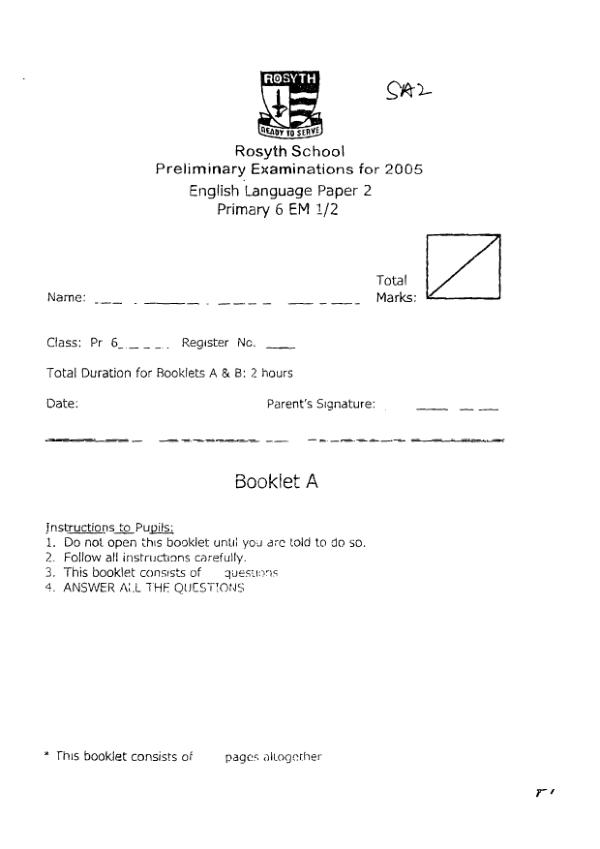 Rosyth P6 Eng SA2 2005 exam paper PDF first page preview