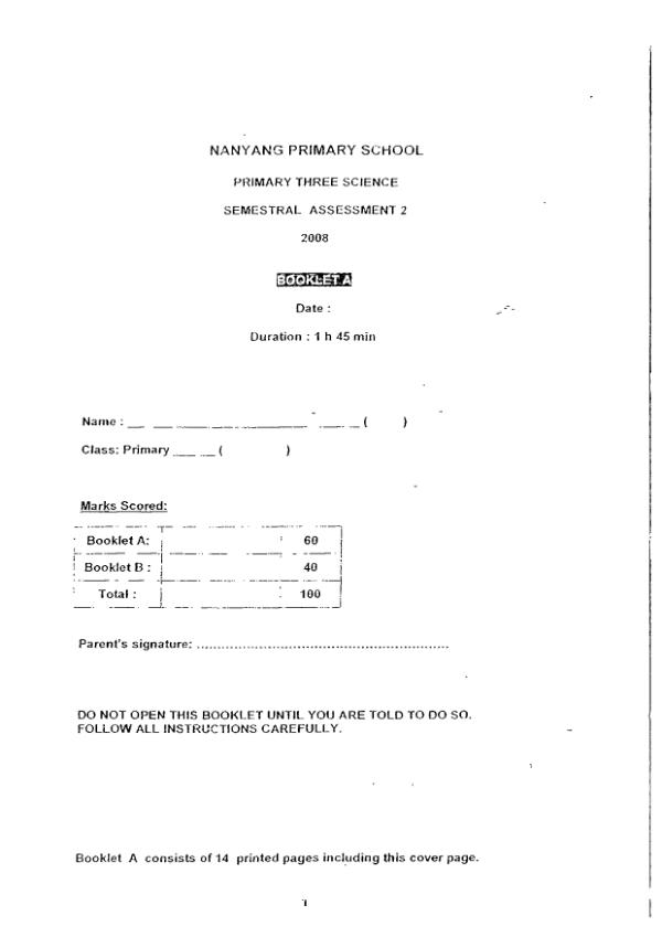 Nanyang P3 Sci SA2 2008 exam paper PDF preview
