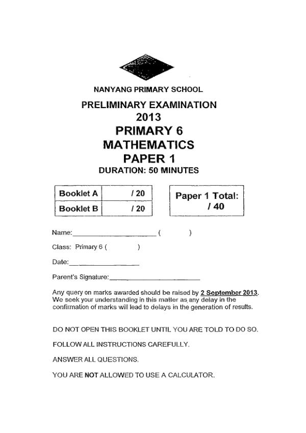 Nanyang P6 Math SA2 2013 exam paper PDF preview