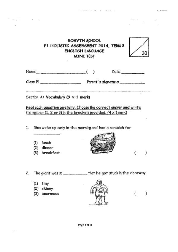 Rosyth P1 Eng WA3 2014 exam paper PDF preview