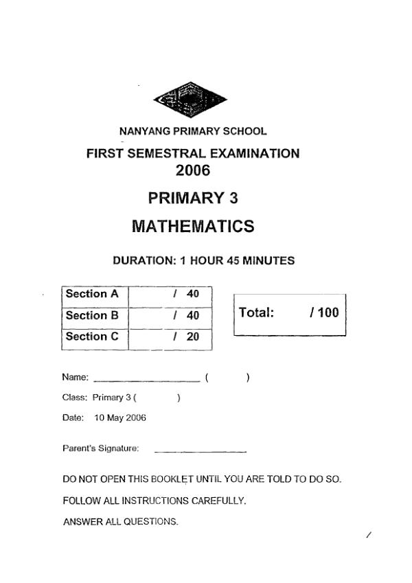 Nanyang P3 Math WA2 2006 exam paper PDF first page preview