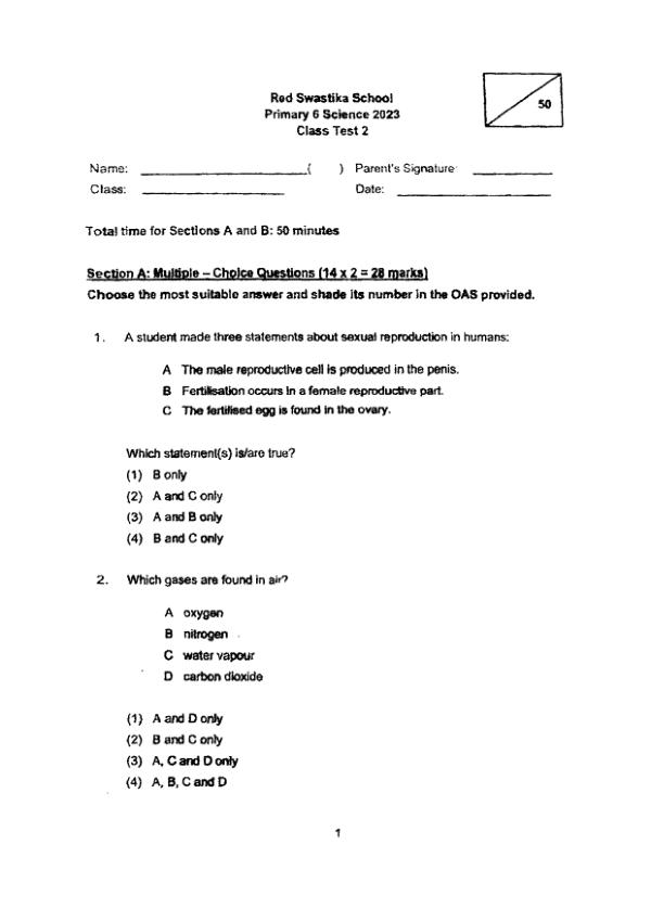 First page preview of P6 Sci 2023 WA2 — Red Swastika