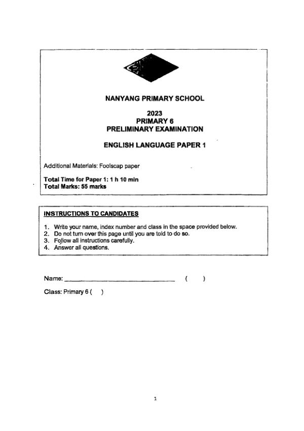 First page preview of P6 Eng 2023 SA2 — Nanyang