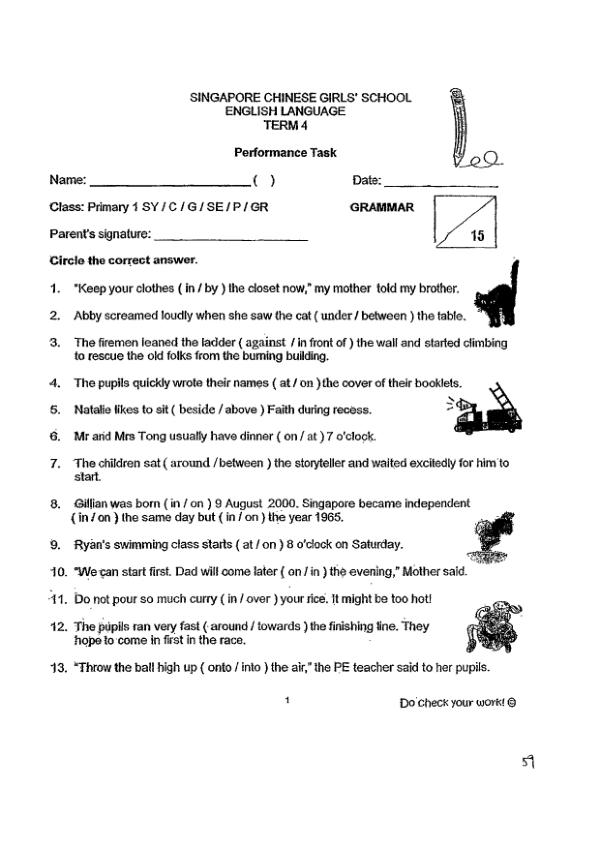 Singapore Chinese Girls P1 Eng SA2 2012 exam paper PDF preview