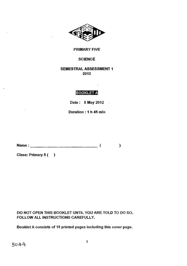 Nanyang P5 Sci SA2 2012 exam paper PDF preview