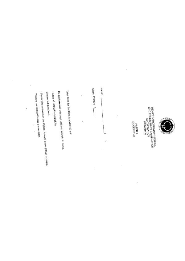 Henry Park P6 Math SA2 2010 exam paper PDF preview