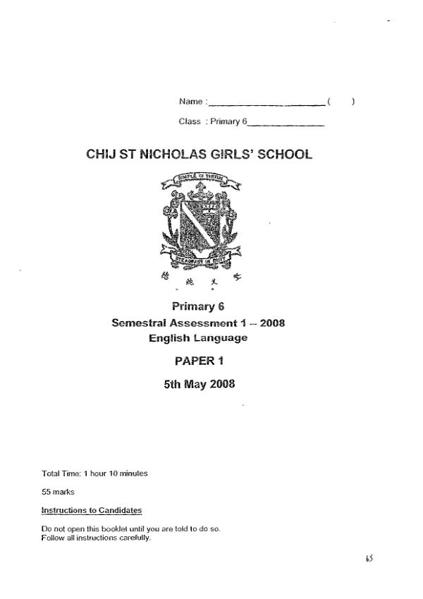 CHIJ P6 Eng WA2 2008 exam paper PDF preview