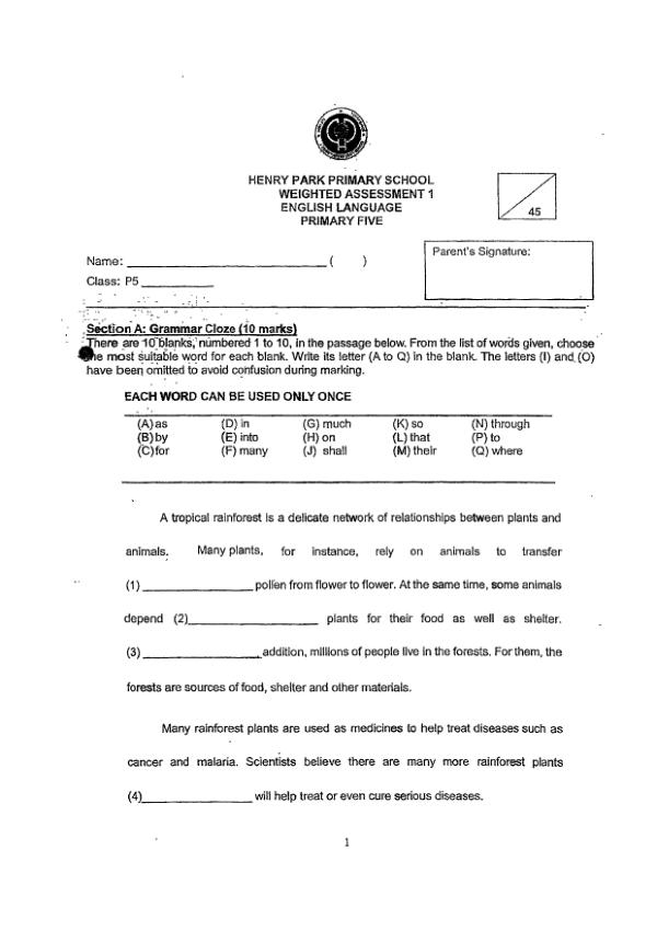 First page preview of P5 Eng 2023 WA2 — Henry Park