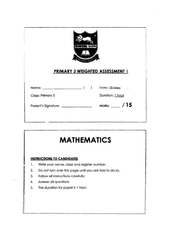 First page preview of P3 Math 2022 WA1 — Tao Nan