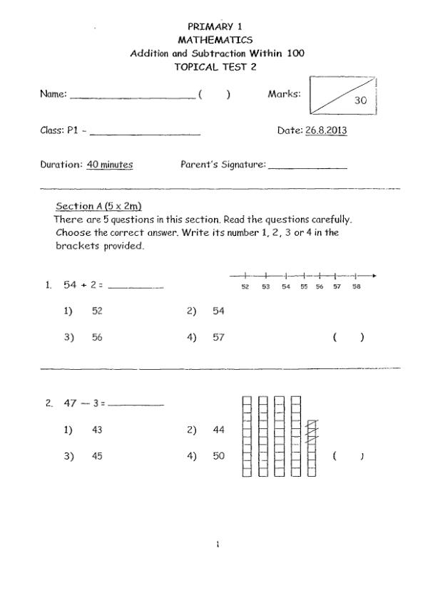 Rosyth P1 Math SA2 2013 exam paper PDF preview