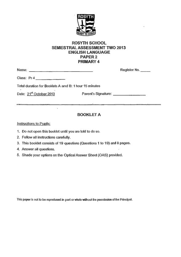 Rosyth P4 Eng SA2 2013 exam paper PDF preview