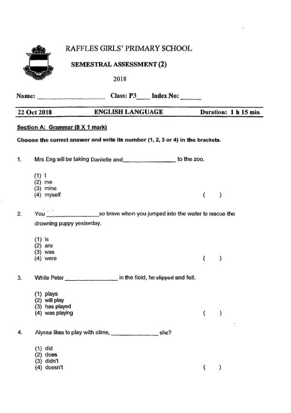 Raffles Girls P3 Eng SA2 2018 exam paper PDF preview