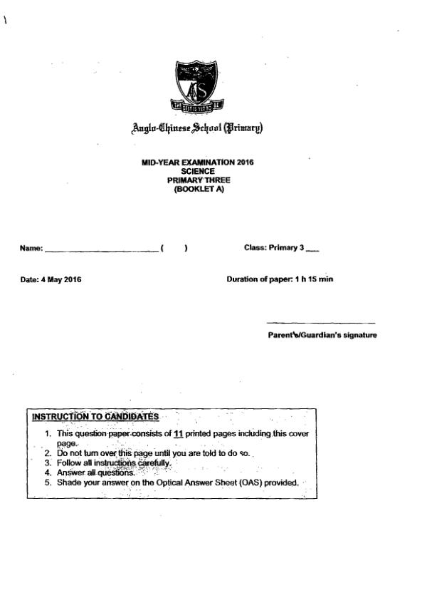 Anglo Chinese P3 Sci WA2 2016 exam paper PDF preview