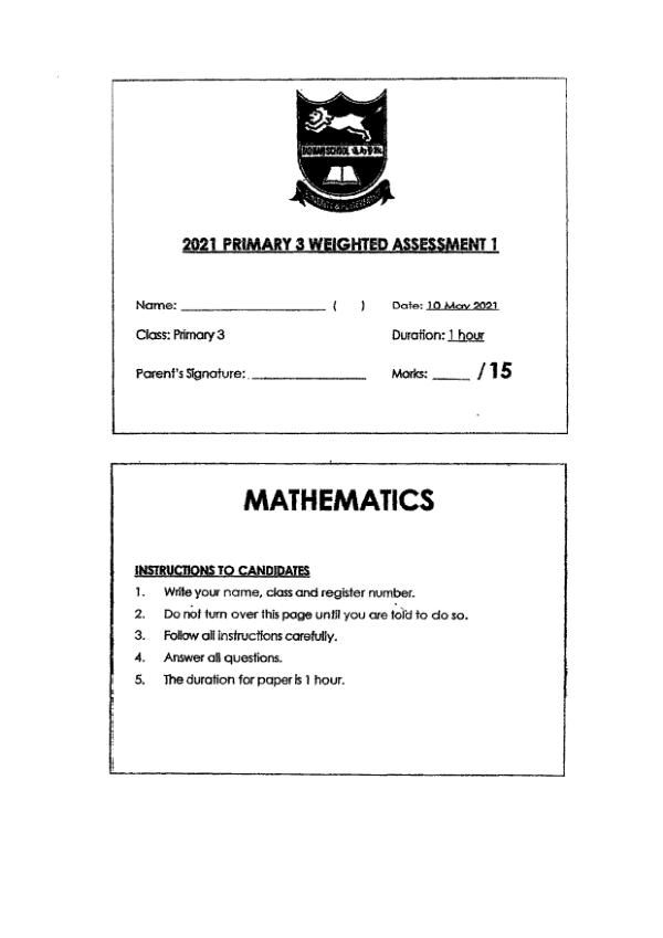 First page preview of P3 Math 2021 WA2 — Tao Nan