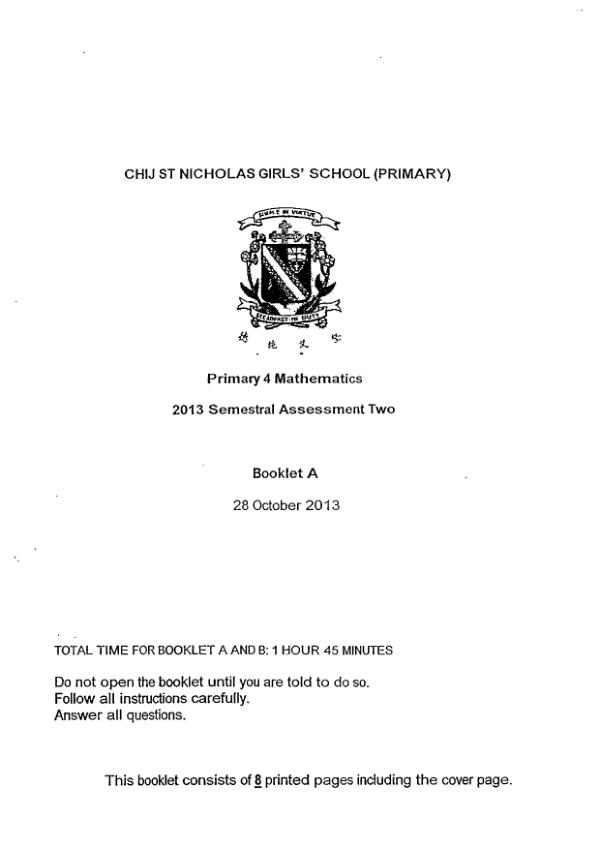 CHIJ P4 Math SA2 2013 exam paper PDF first page preview