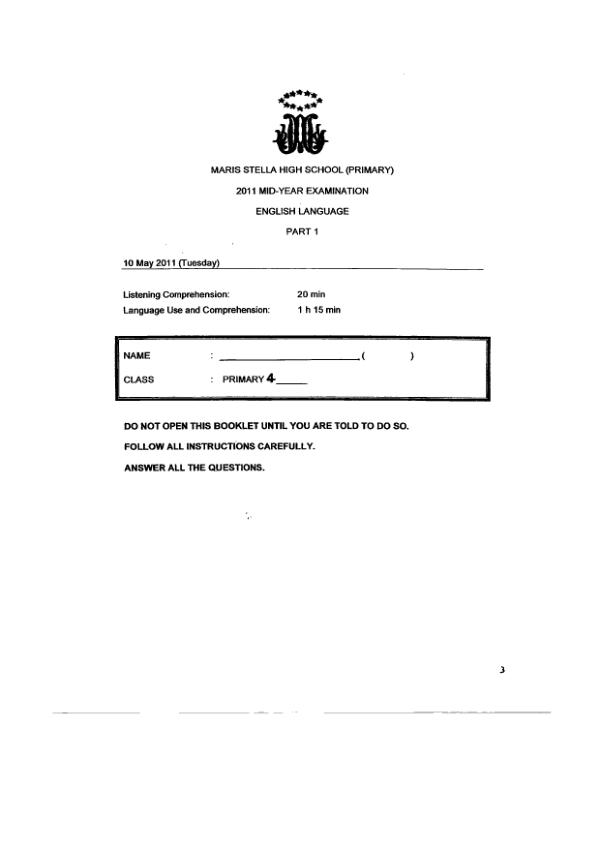 Maris Stella High P4 Eng WA2 2011 exam paper PDF preview