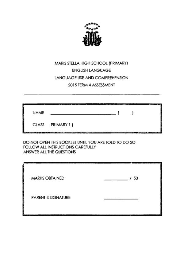 Maris Stella High P1 Eng SA2 2015 exam paper PDF preview