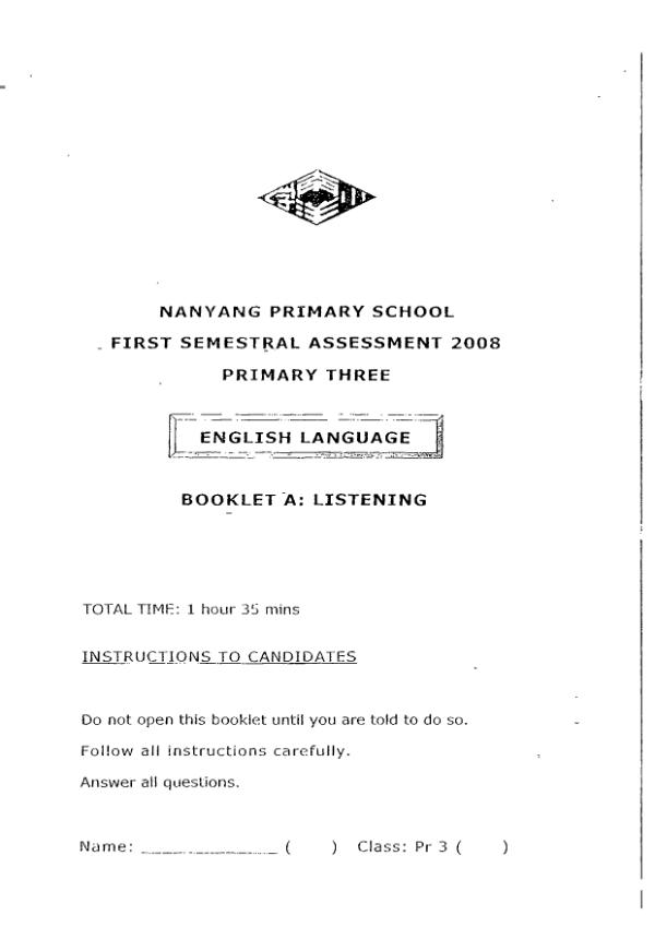 Nanyang P3 Eng WA2 2008 exam paper PDF first page preview