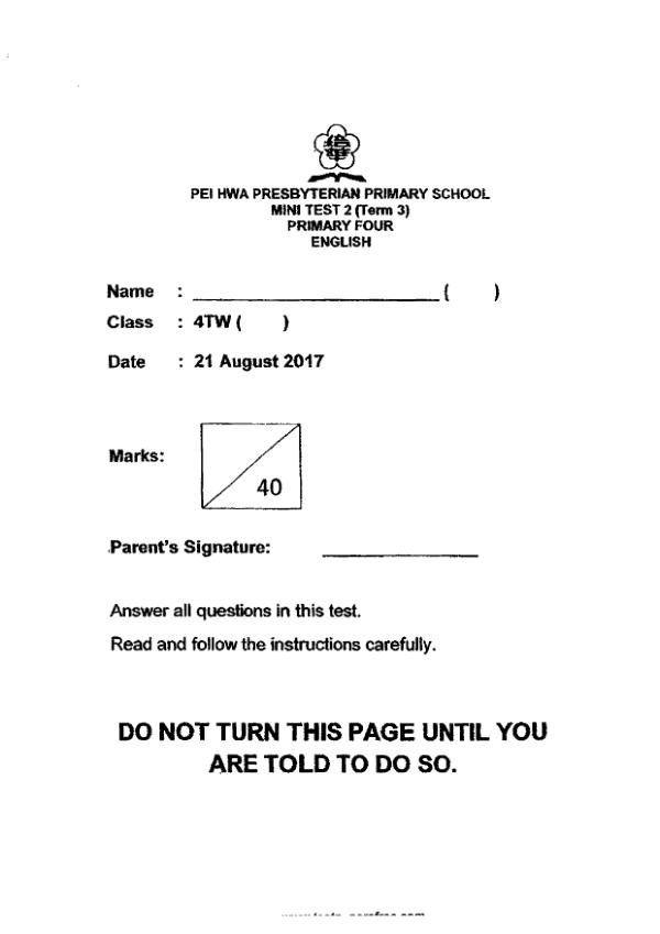 Pei Hwa P4 Eng WA3 2017 exam paper PDF preview