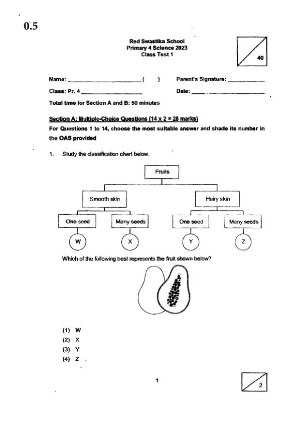 Red Swastika P4 Sci WA2 2023 exam paper PDF first page preview