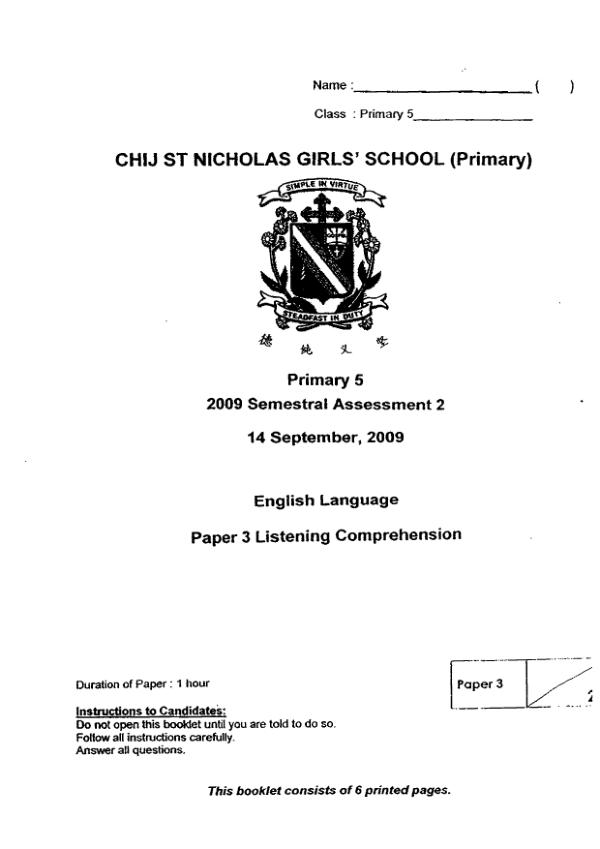 CHIJ P5 Eng SA2 2009 exam paper PDF preview