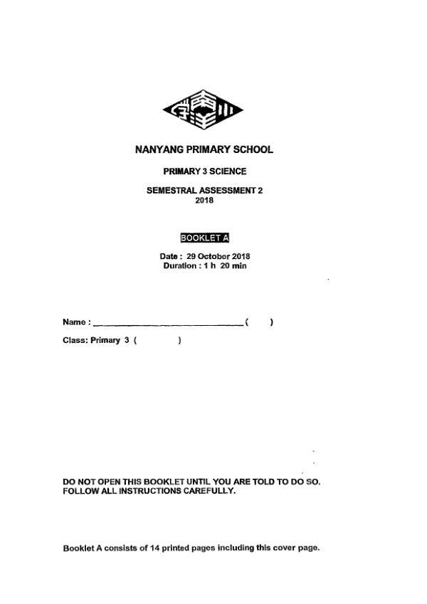 Nanyang P3 Sci SA2 2018 exam paper PDF preview