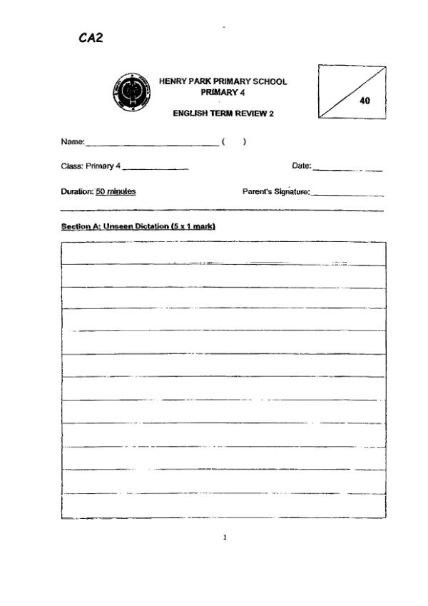 Henry Park P4 Eng WA3 2021 exam paper PDF first page preview