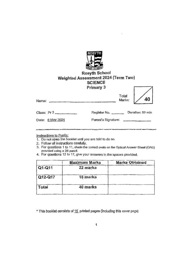First page preview of P3 Sci 2024 WA2 — Rosyth