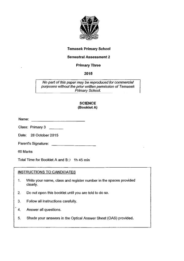 Temasek P3 Sci SA2 2015 exam paper PDF preview
