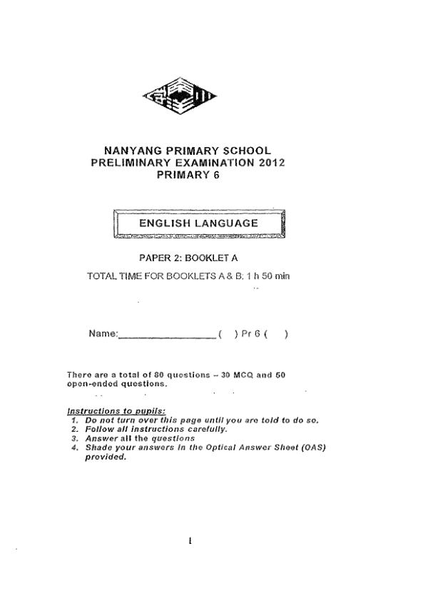 Nanyang P6 Eng SA2 2012 exam paper PDF preview