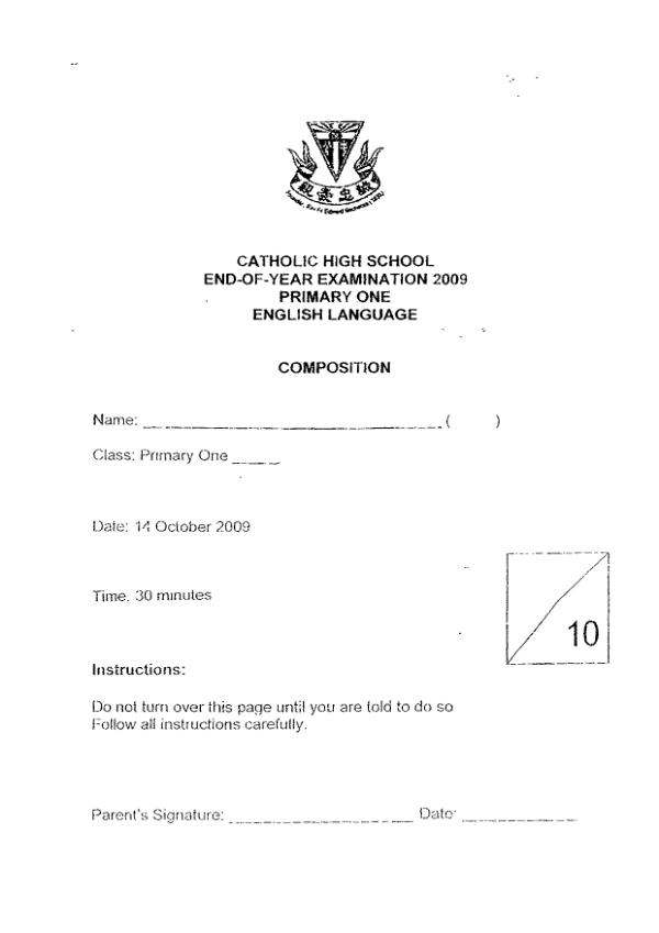 Catholic High P1 Eng SA2 2009 exam paper PDF first page preview