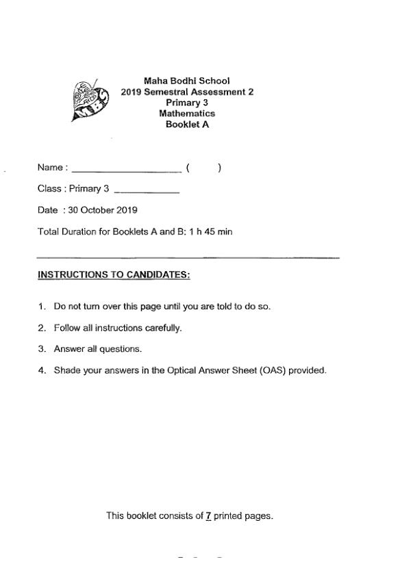 First page preview of P3 Math 2019 SA2 — Maha Bodhi