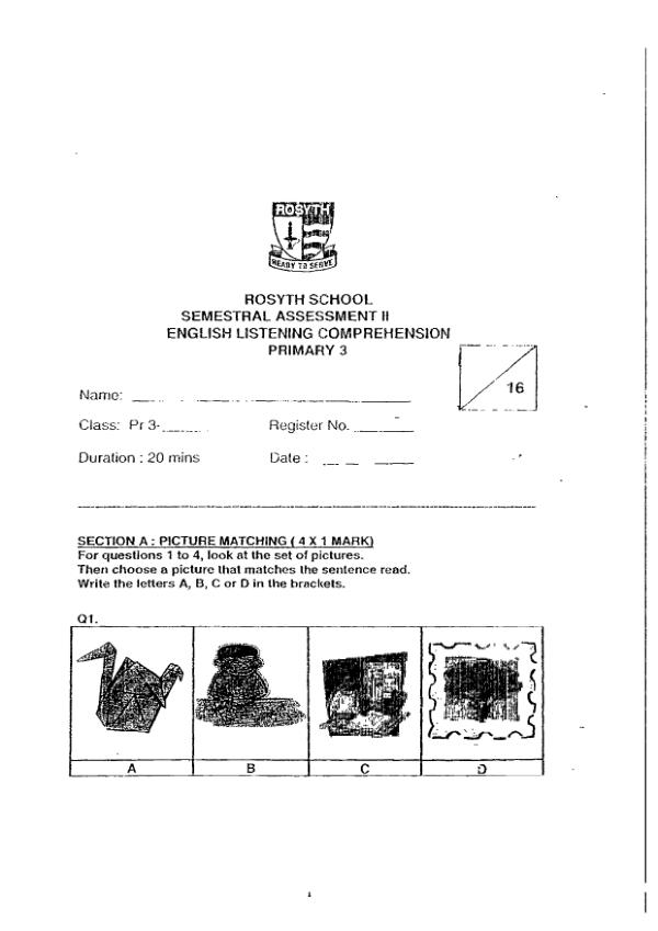 Rosyth P3 Eng SA2 2008 exam paper PDF first page preview