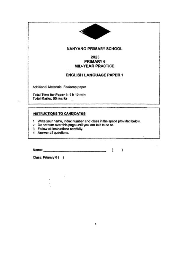 First page preview of P6 Eng 2023 WA2 — Nanyang